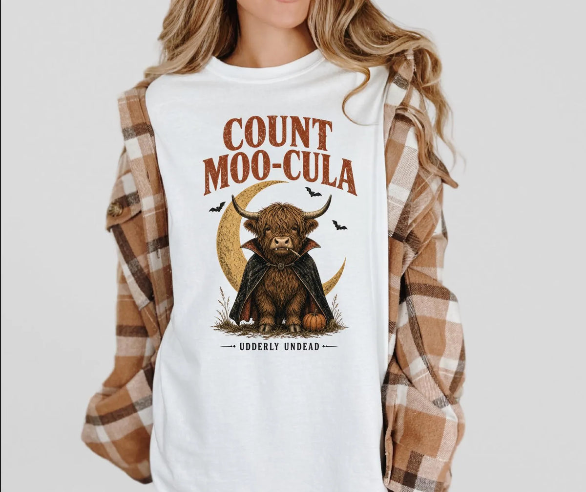 Count Moo-Cula Highland Cow Comfort Colors® Halloween Shirt