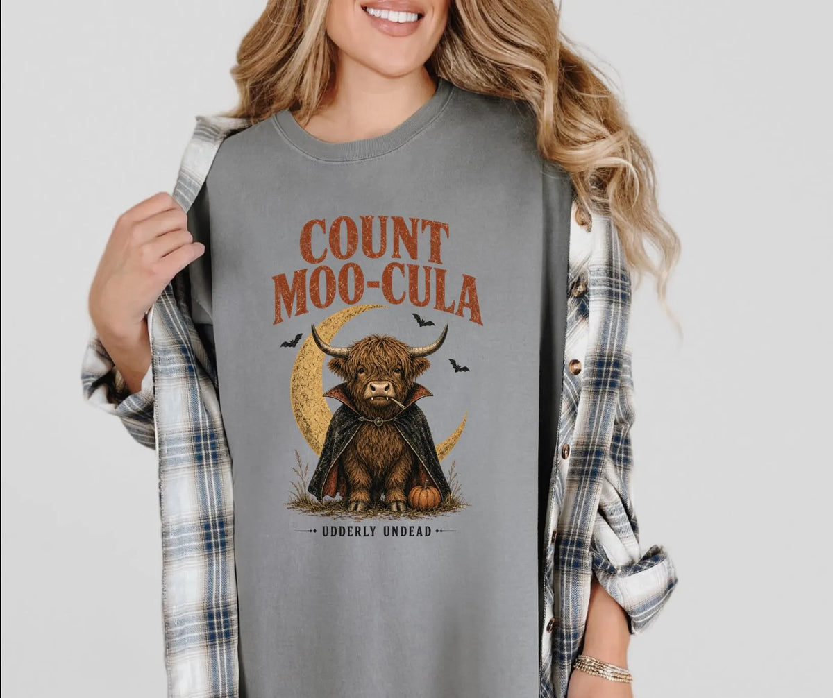Count Moo-Cula Highland Cow Comfort Colors® Halloween Shirt