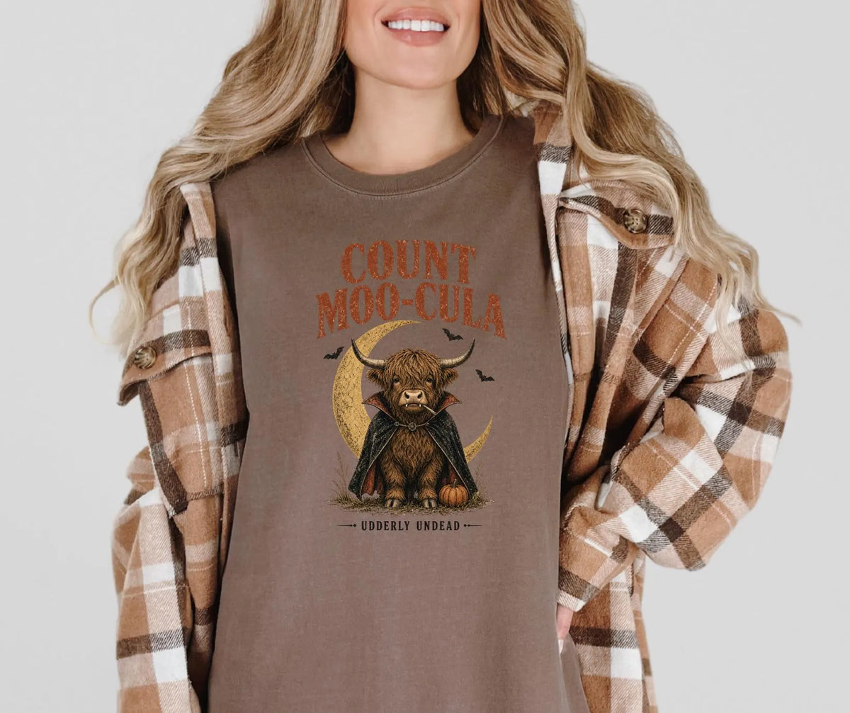 Count Moo-Cula Highland Cow Comfort Colors® Halloween Shirt