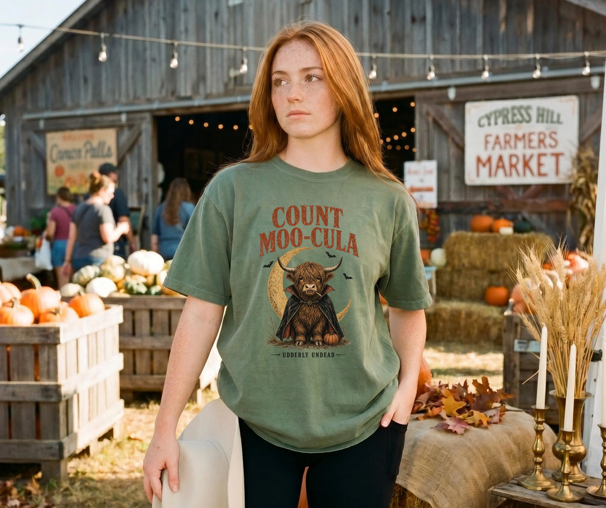 Count Moo-Cula Highland Cow Comfort Colors® Halloween Shirt