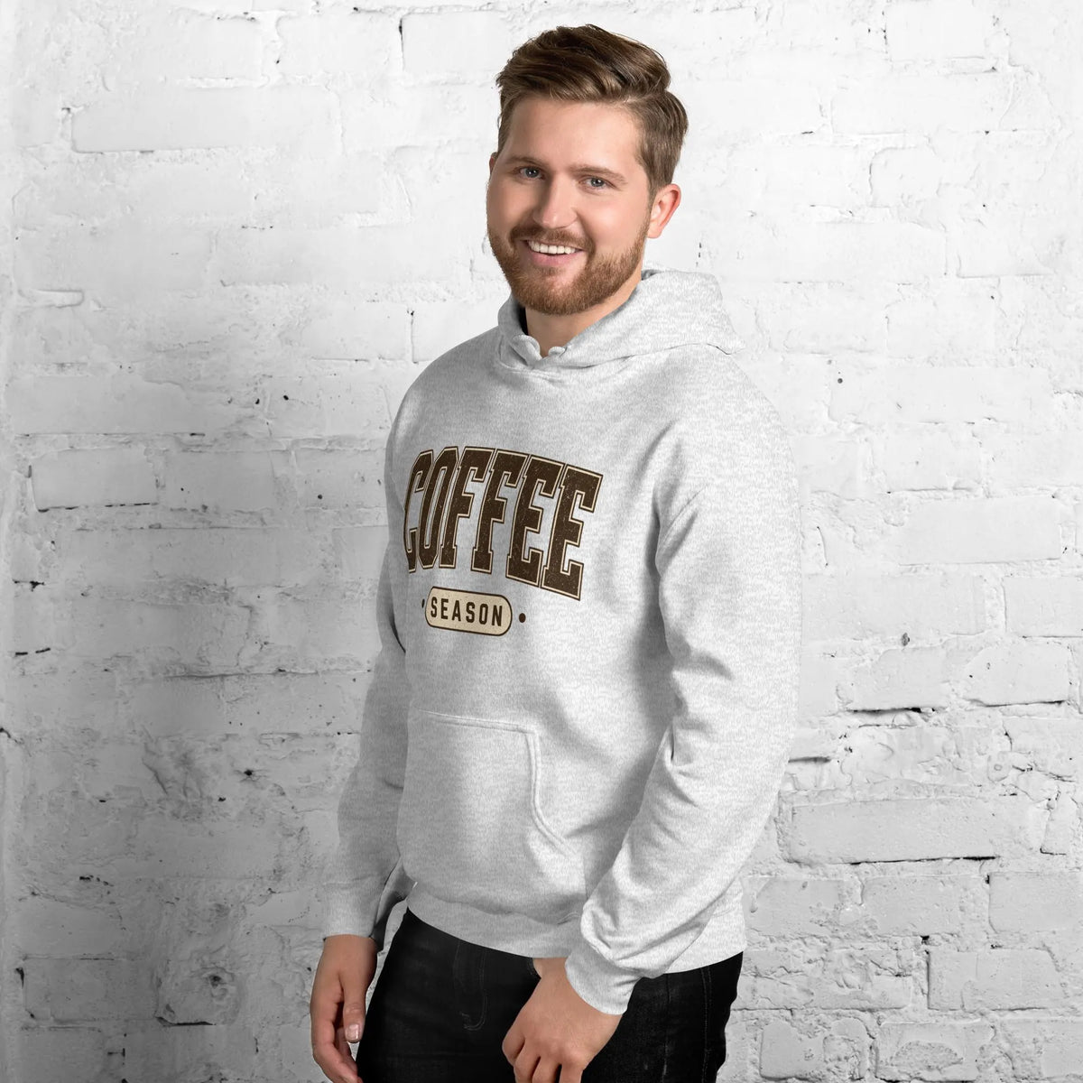 Coffee Season Collegiate Hoodie, Cozy Fall Sweatshirt, Coffee Lover Gift