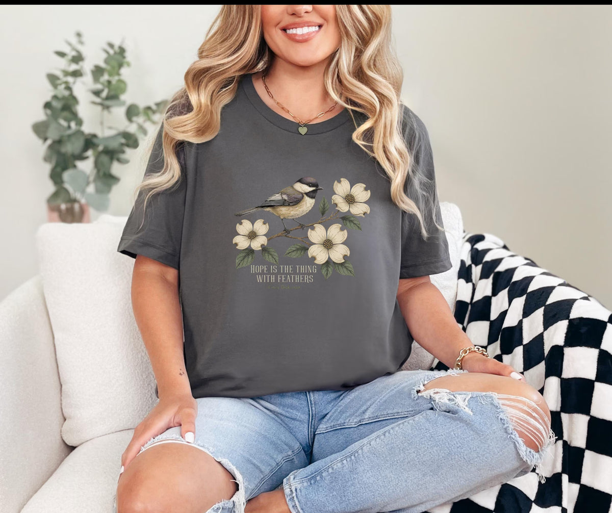 Hope Feathers Literary Bird Shirt, Emily Dickinson Poetry Tee