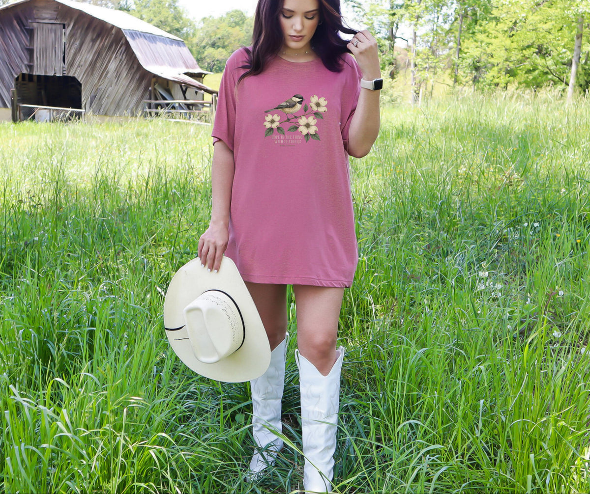 Hope Feathers Literary Bird Shirt, Emily Dickinson Poetry Tee