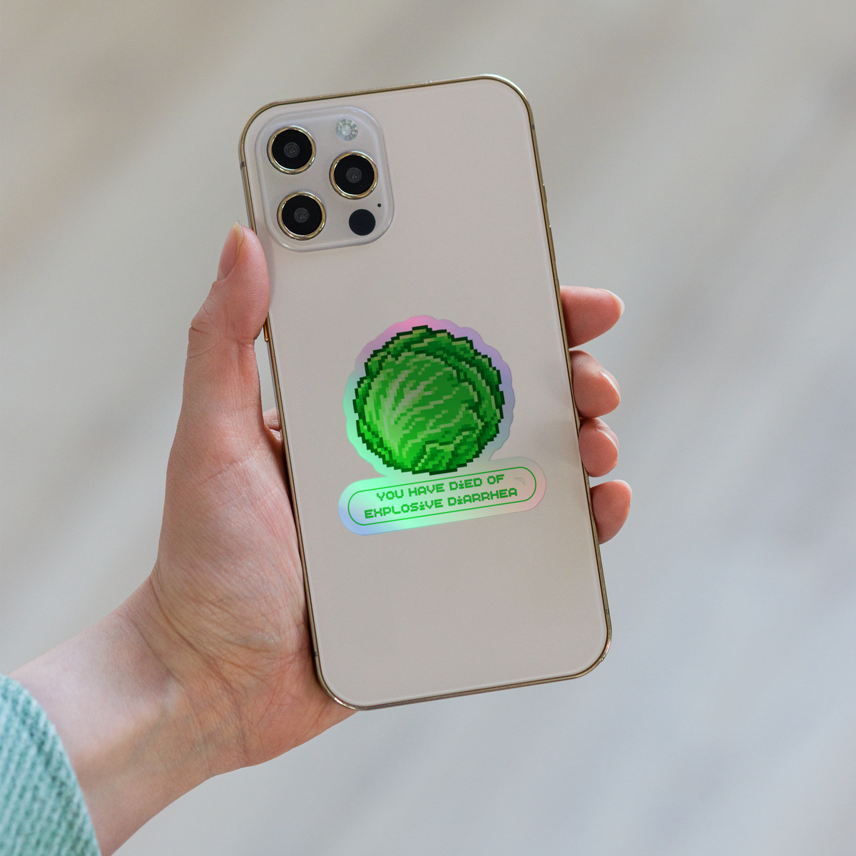 Retro Produce Holographic Sticker, Funny Lettuce Game Style Decal, Dark Humor Sticker