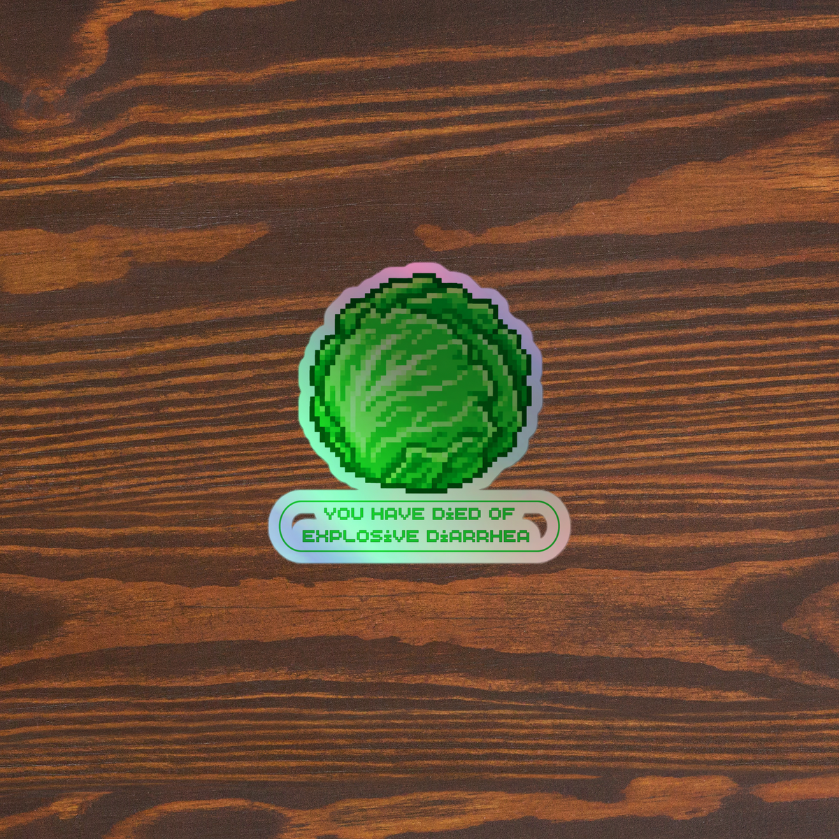 Retro Produce Holographic Sticker, Funny Lettuce Game Style Decal, Dark Humor Sticker