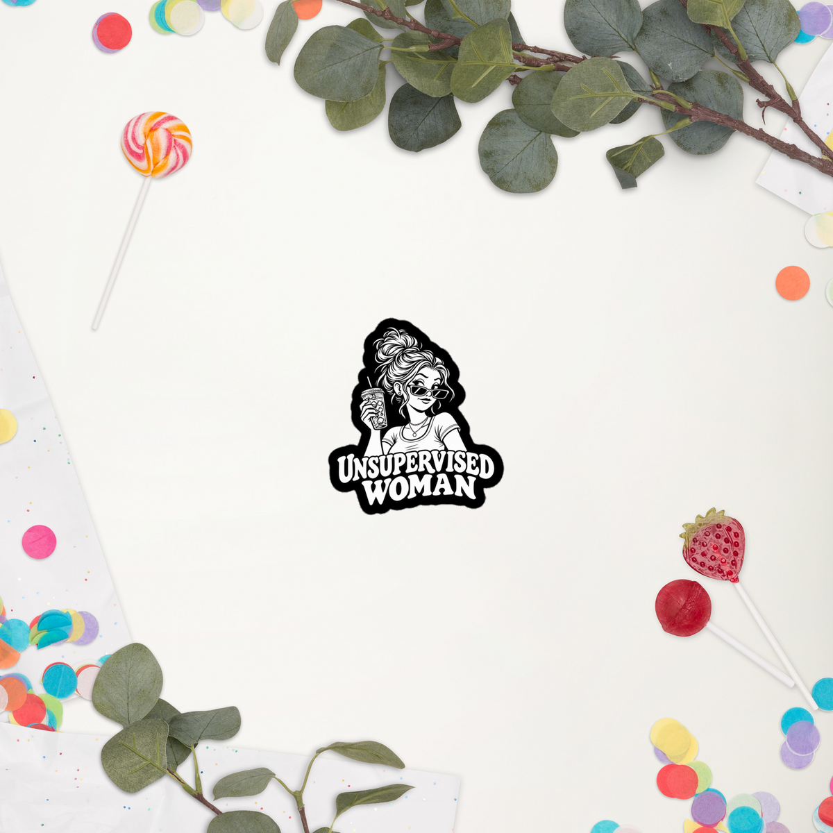 Unsupervised Woman Iced Coffee Funny Vinyl Sticker