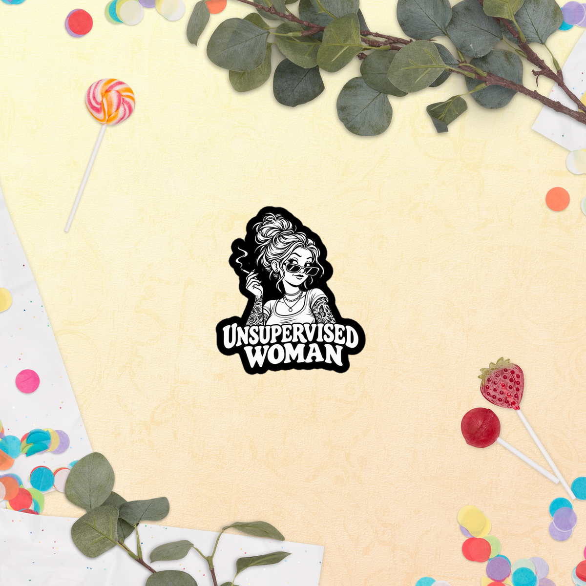Unsupervised Woman Cigarette Funny Retro Vinyl Sticker