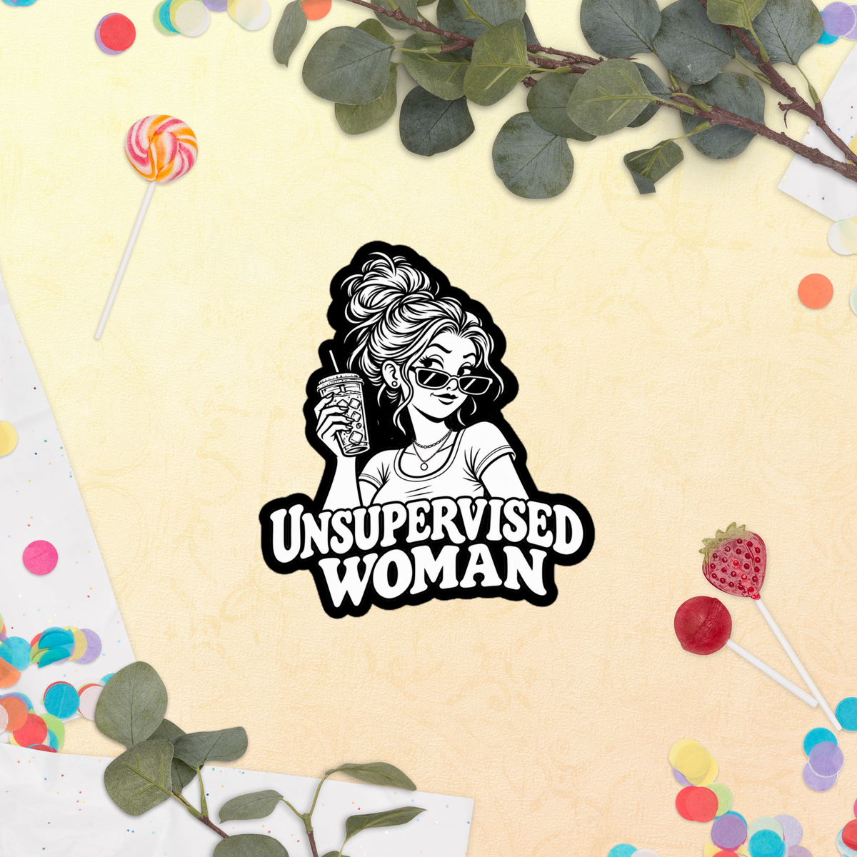 Unsupervised Woman Iced Coffee Funny Vinyl Sticker