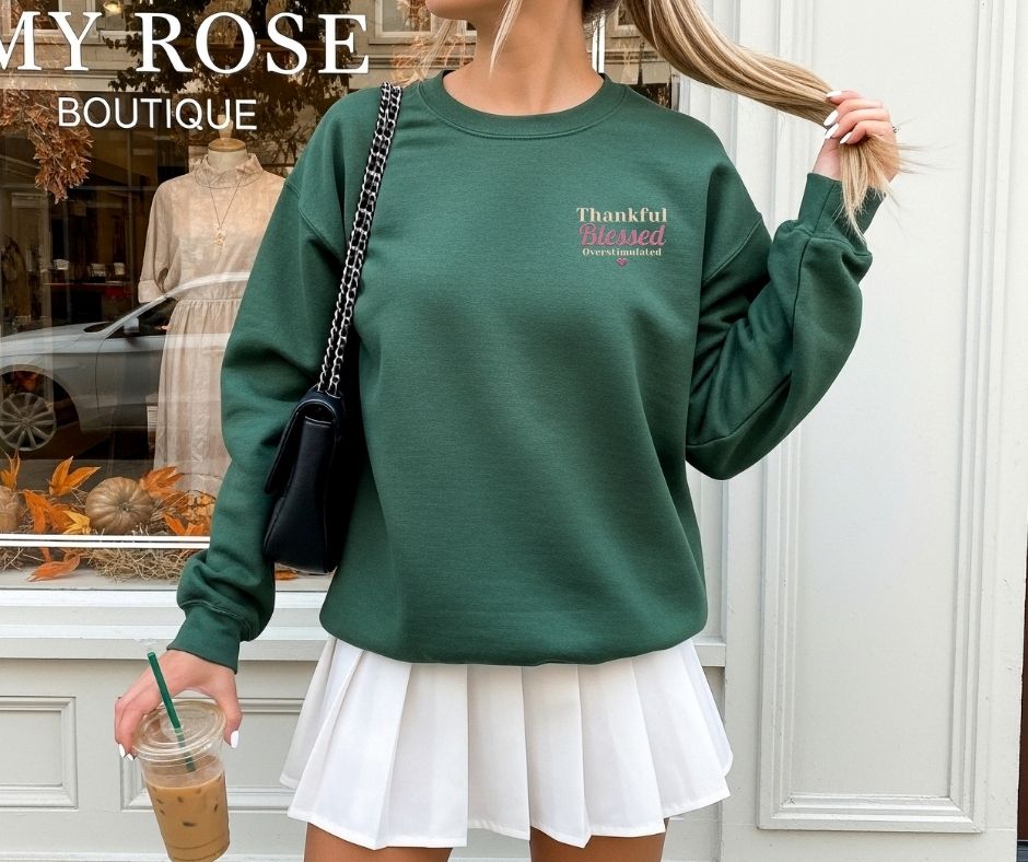 Thankful Blessed Overstimulated Embroidered Gildan® 18000 Sweatshirt