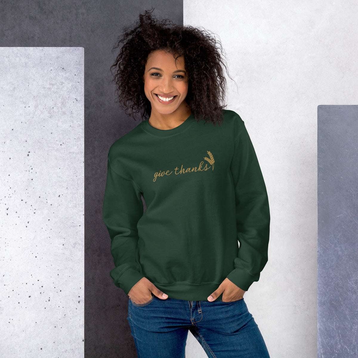 Give Thanks Embroidered Gildan® 18000 Thanksgiving Sweatshirt