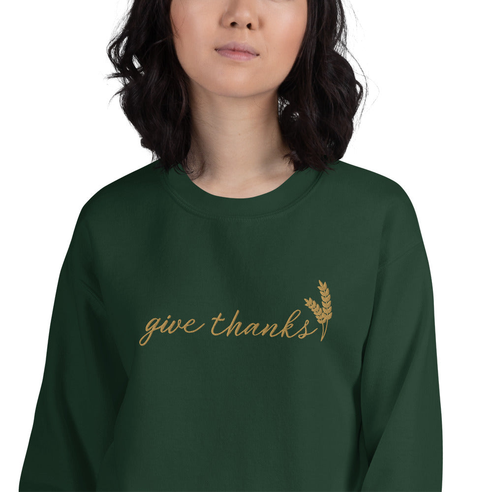 Give Thanks Embroidered Gildan® 18000 Thanksgiving Sweatshirt