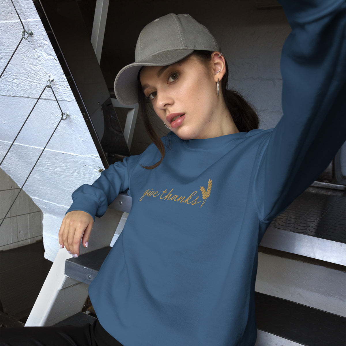 Give Thanks Embroidered Gildan® 18000 Thanksgiving Sweatshirt