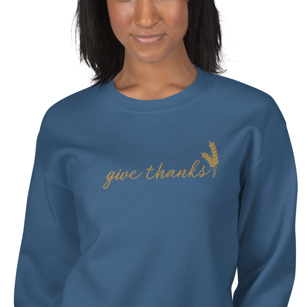 Give Thanks Embroidered Gildan® 18000 Thanksgiving Sweatshirt