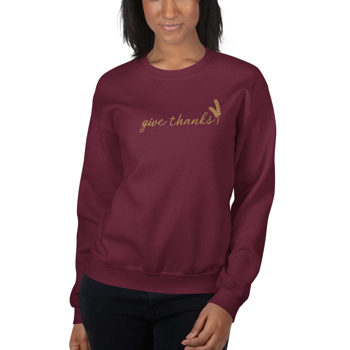 Give Thanks Embroidered Gildan® 18000 Thanksgiving Sweatshirt