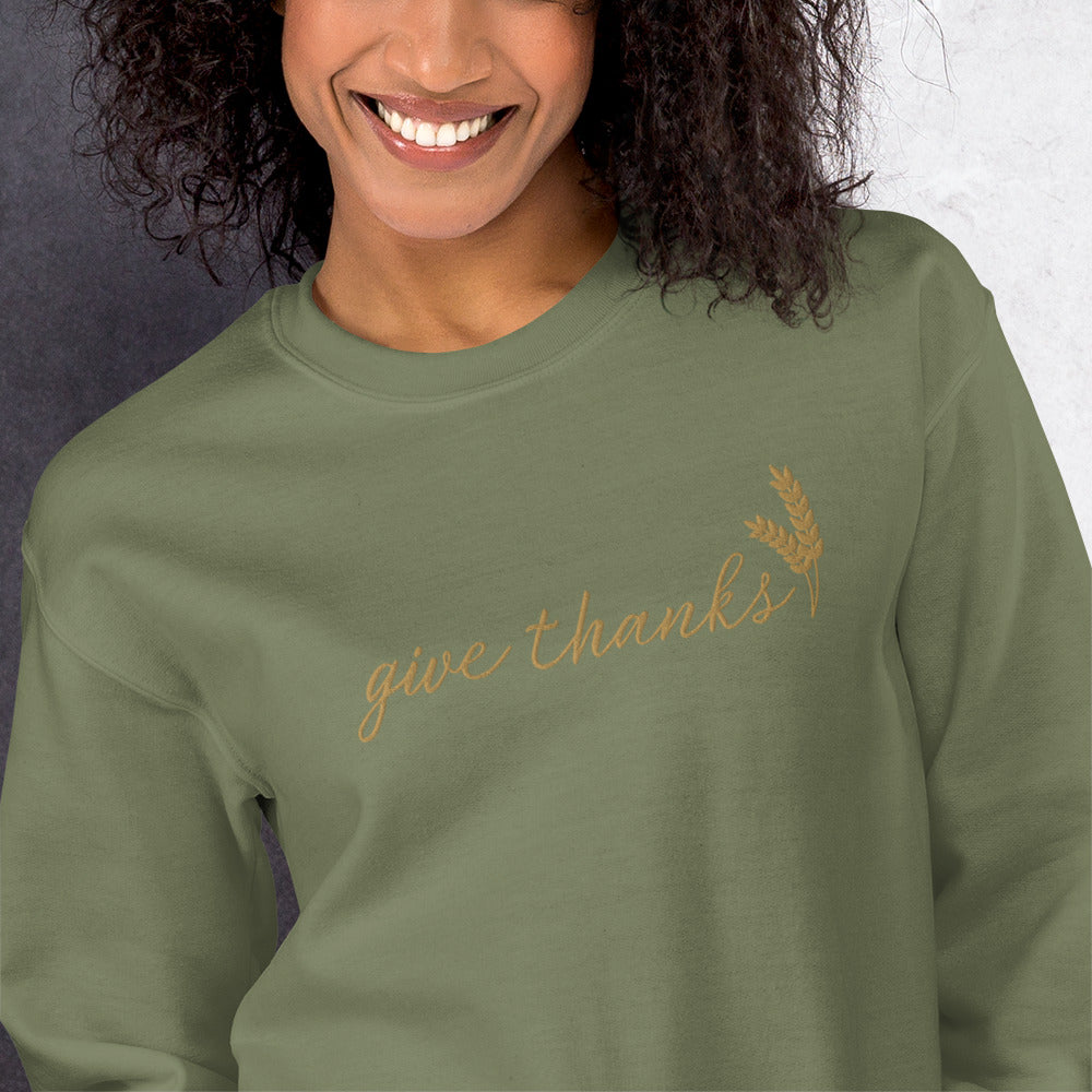Give Thanks Embroidered Gildan® 18000 Thanksgiving Sweatshirt