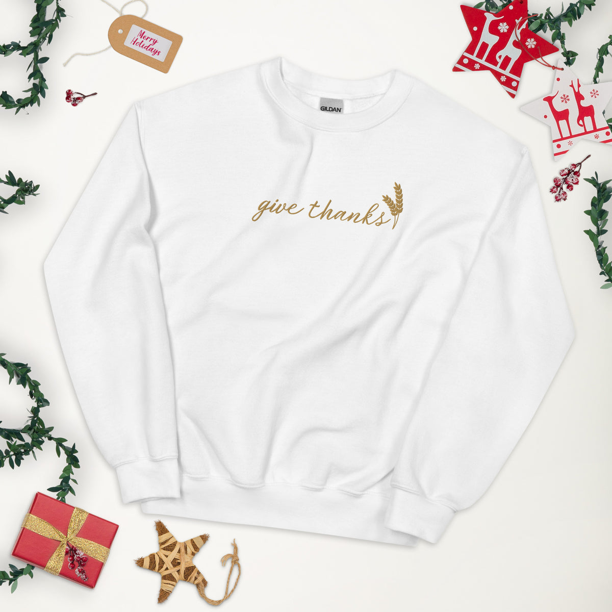 Give Thanks Embroidered Gildan® 18000 Thanksgiving Sweatshirt