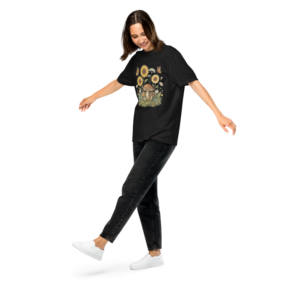 Sunflower Mushroom Botanical Shirt, Cottagecore Wildflower Graphic Tee