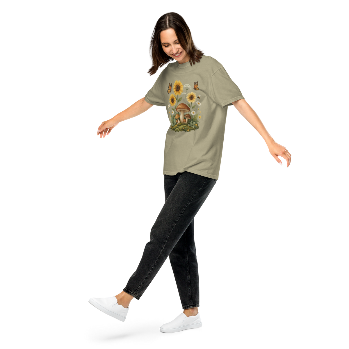 Sunflower Mushroom Botanical Shirt, Cottagecore Wildflower Graphic Tee