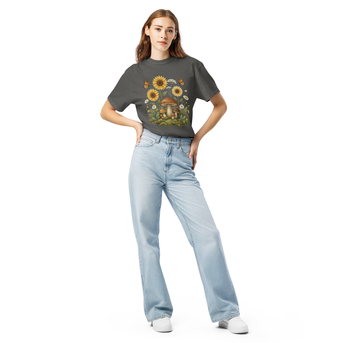 Sunflower Mushroom Botanical Shirt, Cottagecore Wildflower Graphic Tee