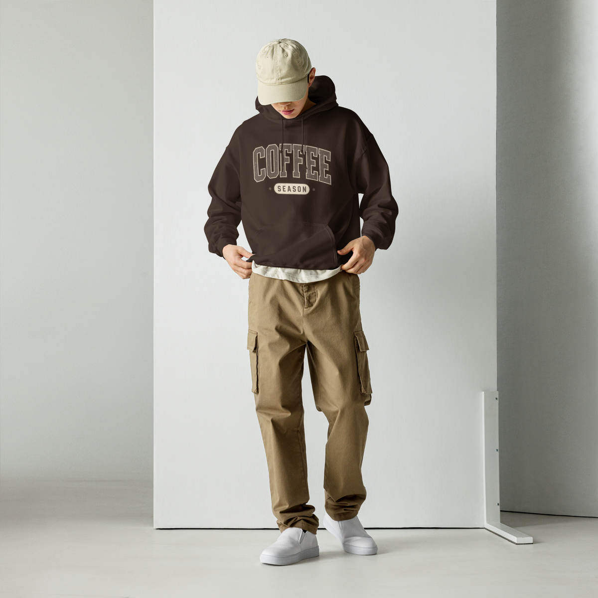 Coffee Season Collegiate Hoodie, Cozy Fall Sweatshirt, Coffee Lover Gift