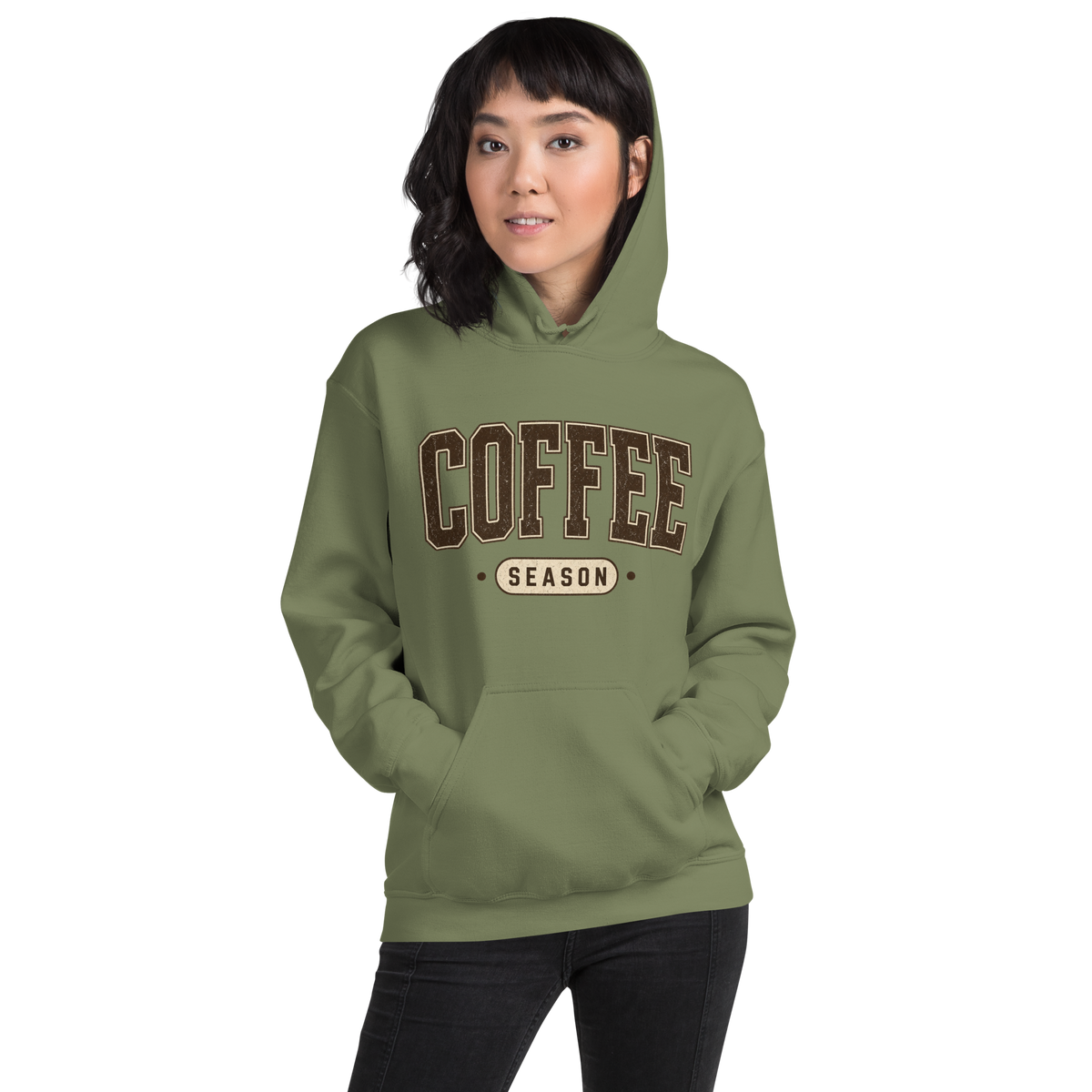Coffee Season Collegiate Hoodie, Cozy Fall Sweatshirt, Coffee Lover Gift