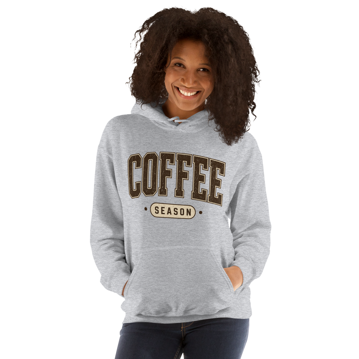 Coffee Season Collegiate Hoodie, Cozy Fall Sweatshirt, Coffee Lover Gift