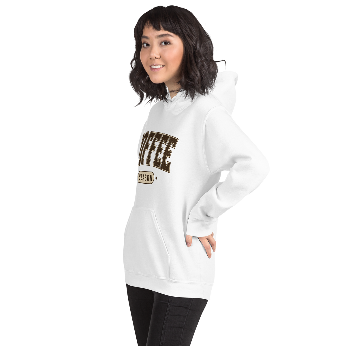 Coffee Season Collegiate Hoodie, Cozy Fall Sweatshirt, Coffee Lover Gift