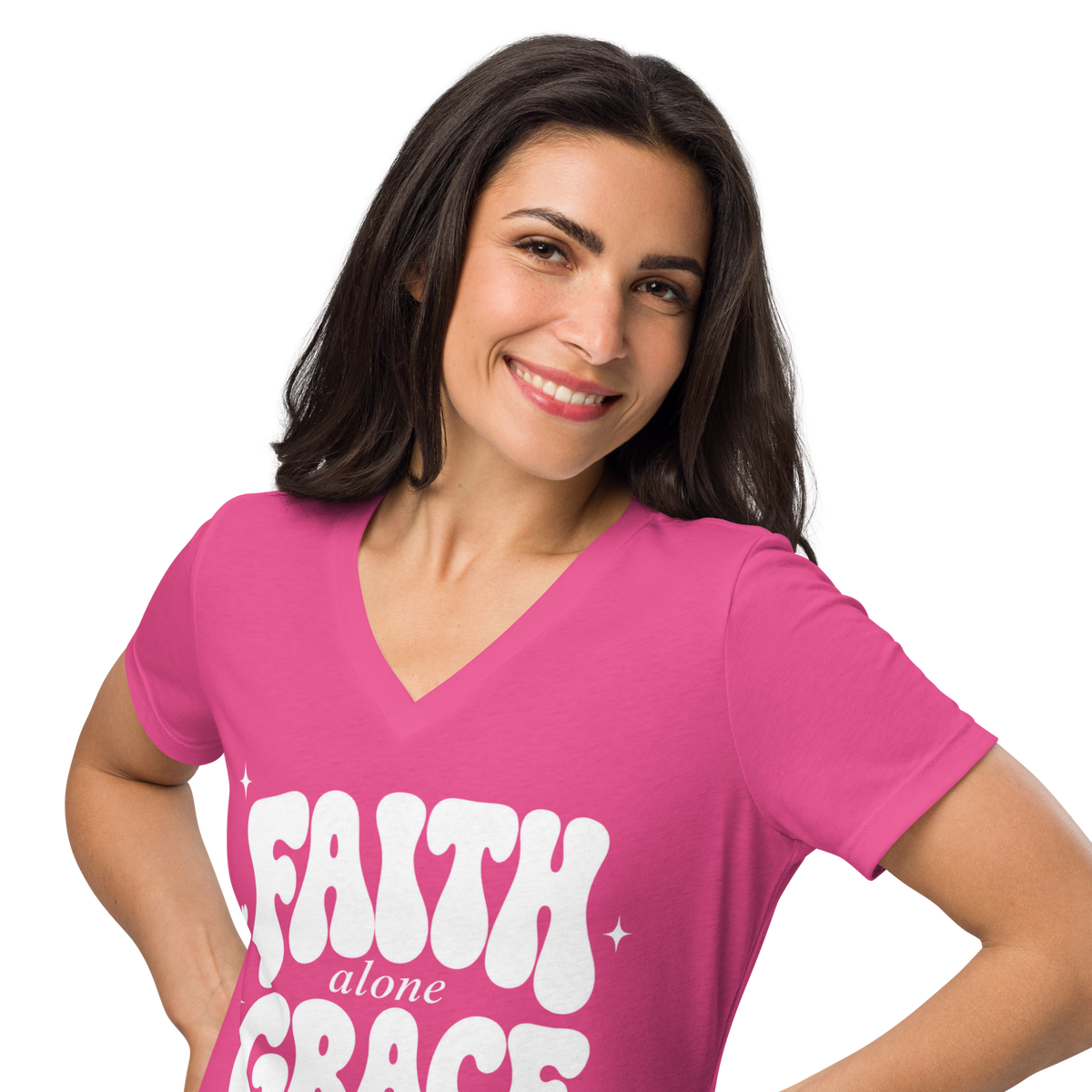 Faith Grace Christ Alone BELLA+CANVAS® Christian V-Neck Tee