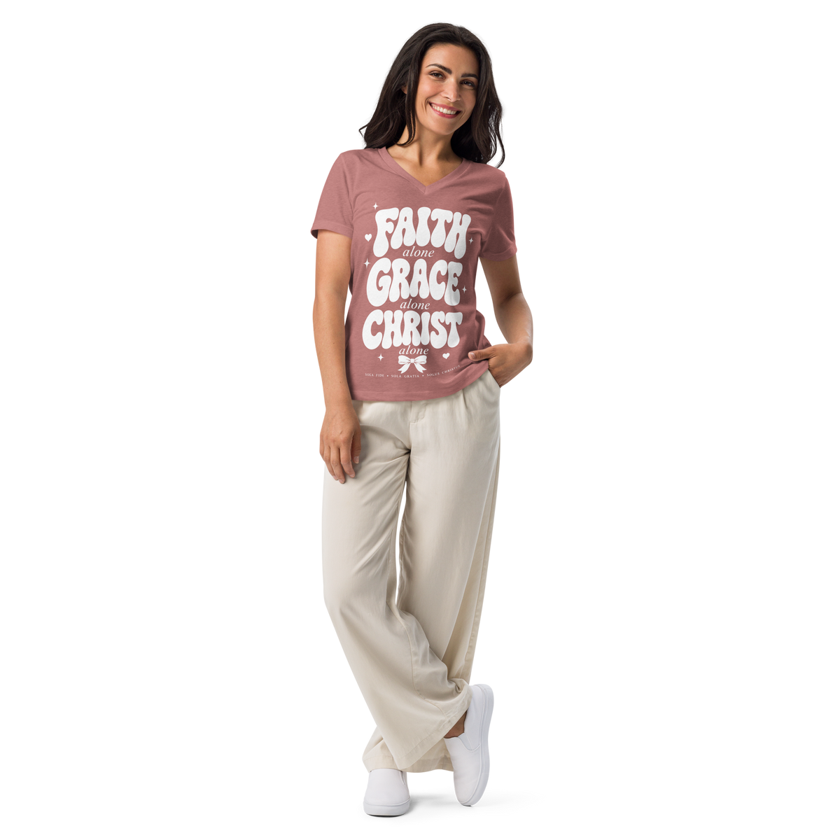 Faith Grace Christ Alone BELLA+CANVAS® Christian V-Neck Tee