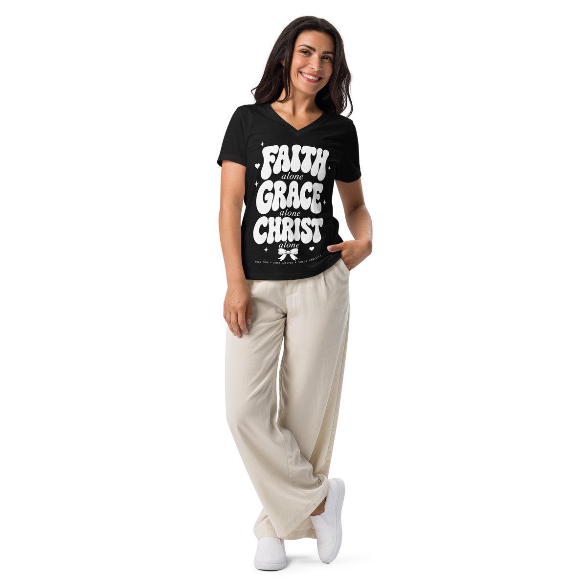 Faith Grace Christ Alone BELLA+CANVAS® Christian V-Neck Tee